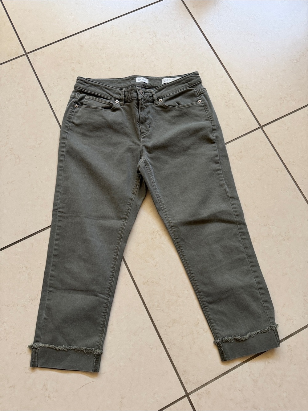 J. Jill Olive Cropped Jeans with Frayed Cuff Hem